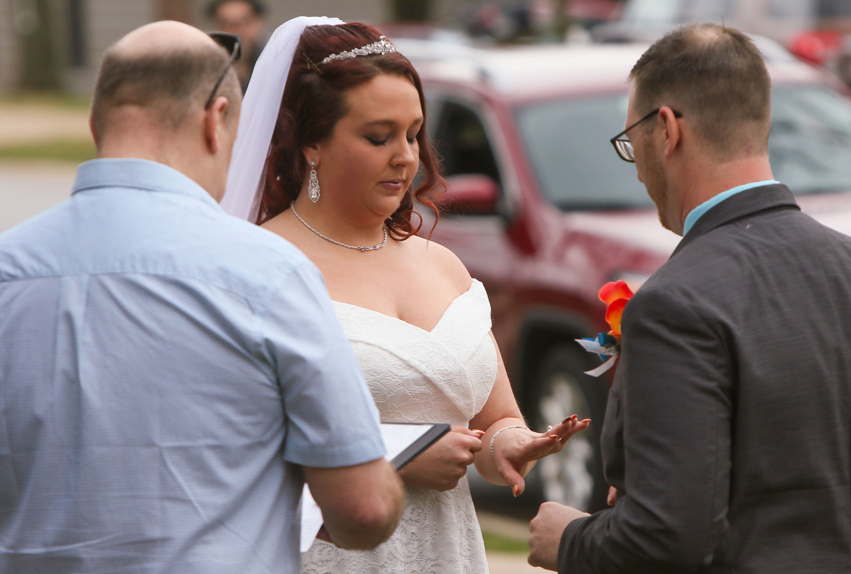 Nicole Matusik and Tim Bodnar host a drive-up wedding